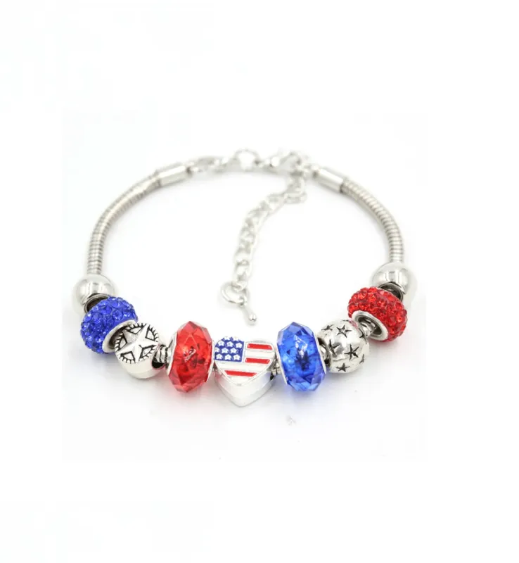 Red & Blue American Flag Silvertone Charm Bracelet sold by Zulily