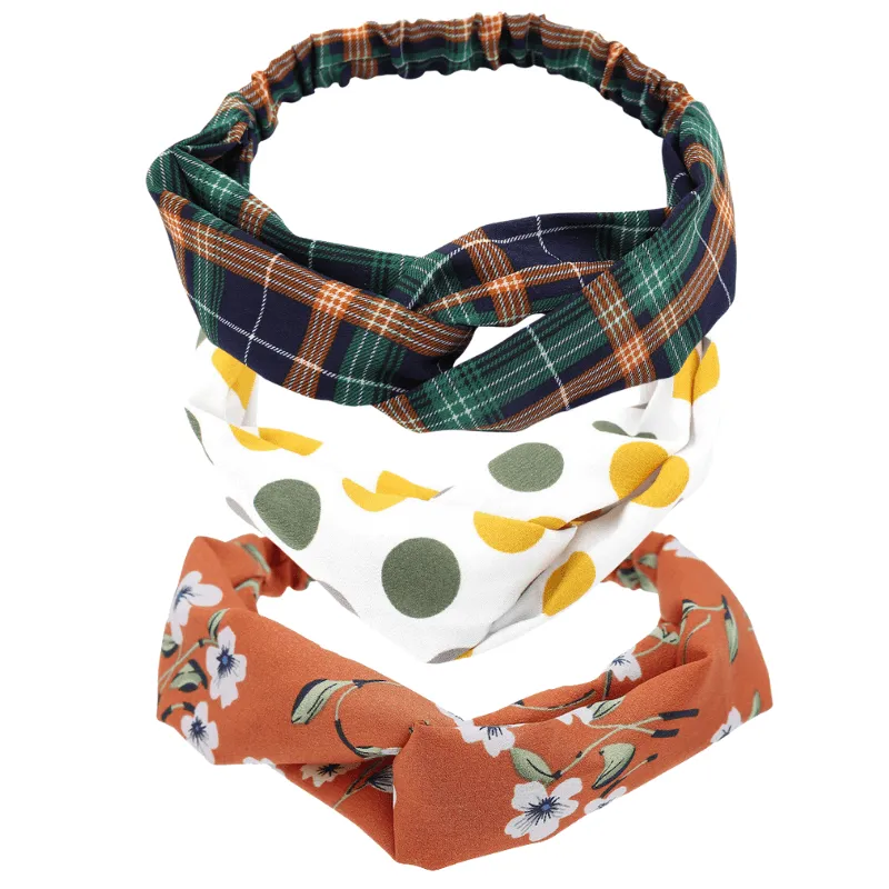 Set of 3 - Navy, Orange & Green Plaid Twisted Headband- Don't AsK sold by Zulily