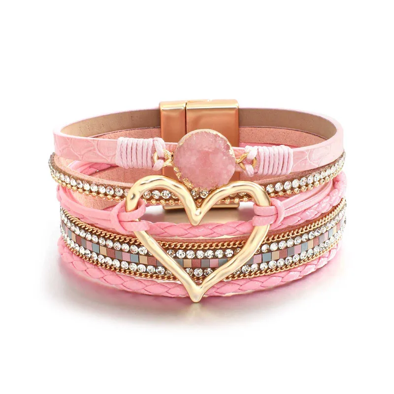 Pink Faux Leather Heart Multi-strand Bracelet sold by Zulily