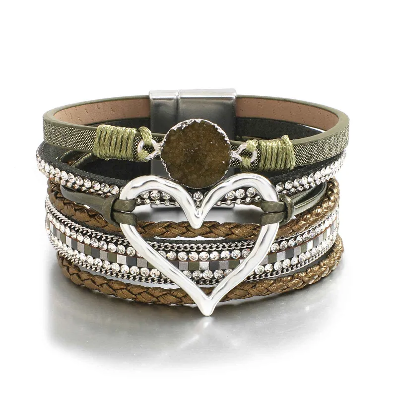 Olive Faux Leather Heart Multi-strand Bracelet sold by Zulily
