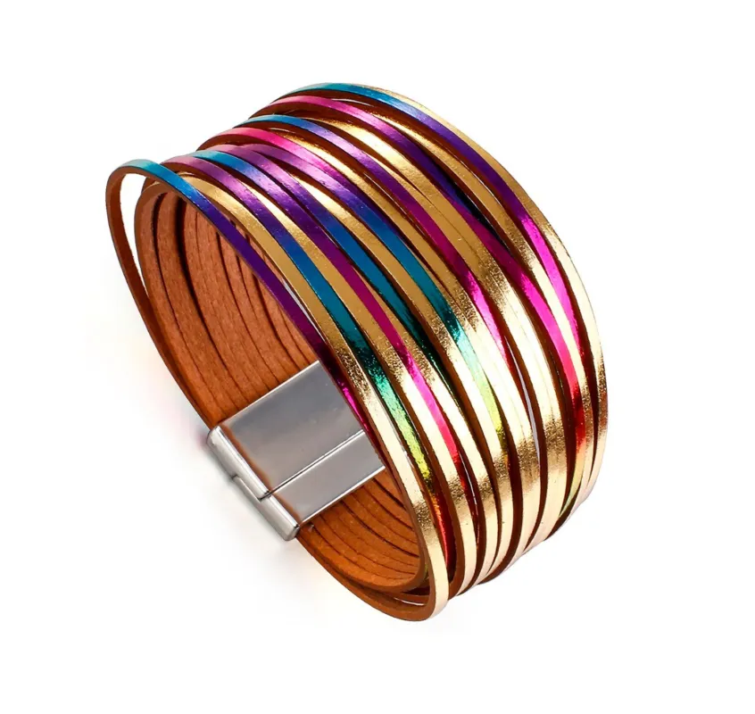 Multi Colored Metallic Faux Leather Bracelet sold by Zulily