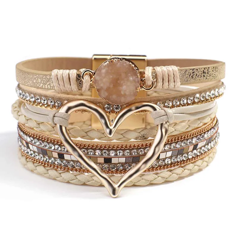 Tan Faux Leather Heart Multi-strand Bracelet sold by Zulily