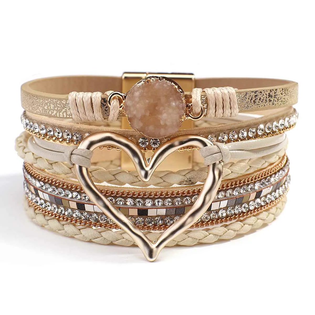 Tan Faux Leather Heart Multi-strand Bracelet sold by Zulily