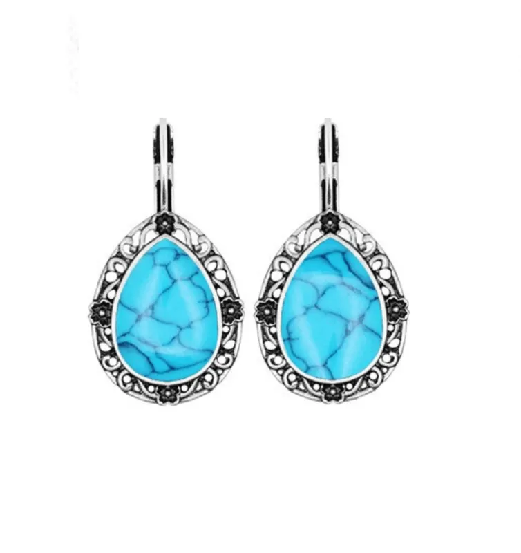Silvertone Turquoise Teardrop Leverback Earrings sold by Zulily