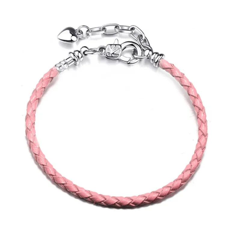 Silvertone braided leather adjustable charm bracelet in pink sold by Zulily