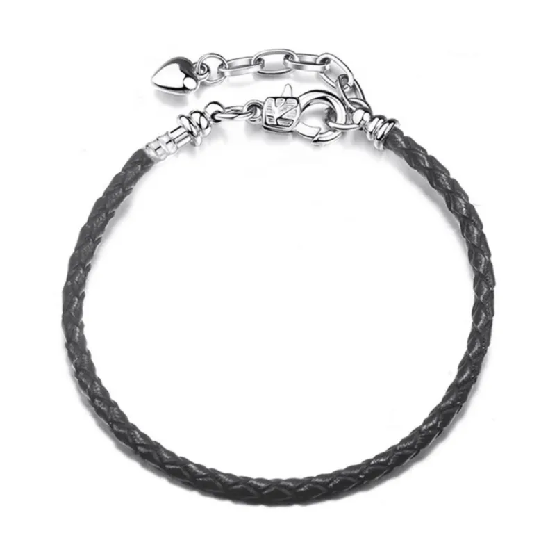 Silvertone braided leather adjustable charm bracelet in black sold by Zulily