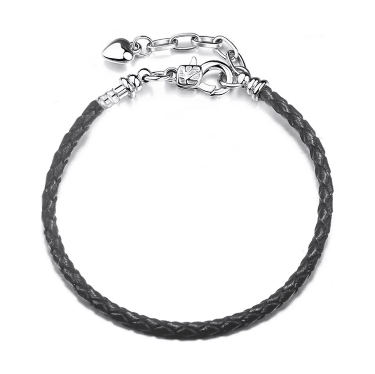 Silvertone braided leather adjustable charm bracelet in black sold by Zulily