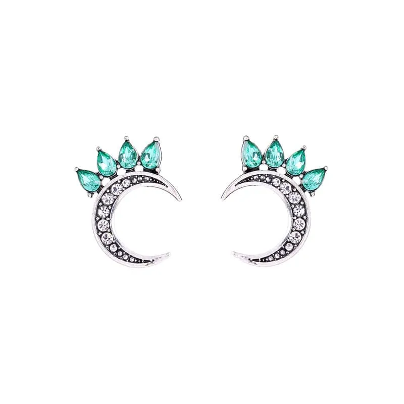 Silvertone Turquoise Crystal Crescent Moon Stud Earrings sold by Zulily