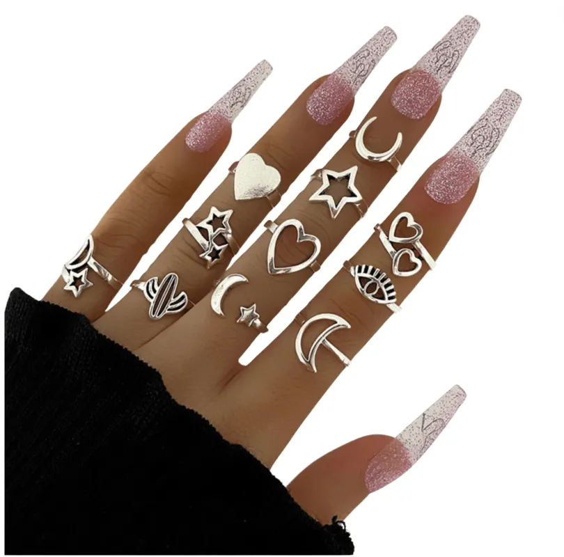 Silvertone Celestial Ring Set sold by Zulily