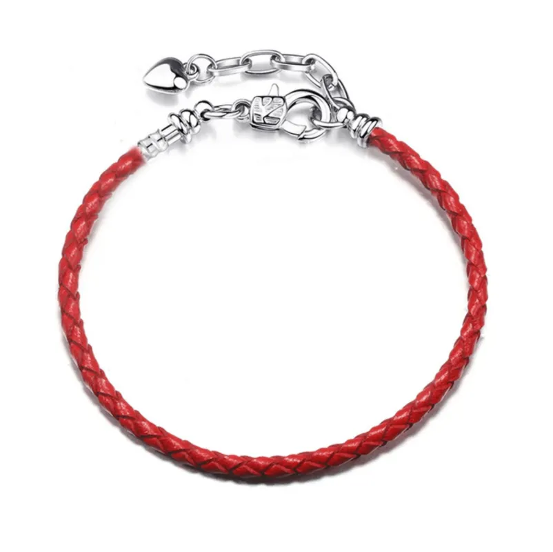 Silvertone braided leather adjustable charm bracelet in red sold by Zulily