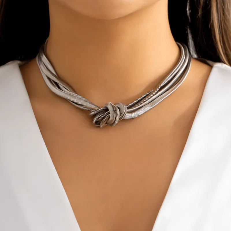 Silvertone Herring Bone Chain Knot Necklace sold by Zulily