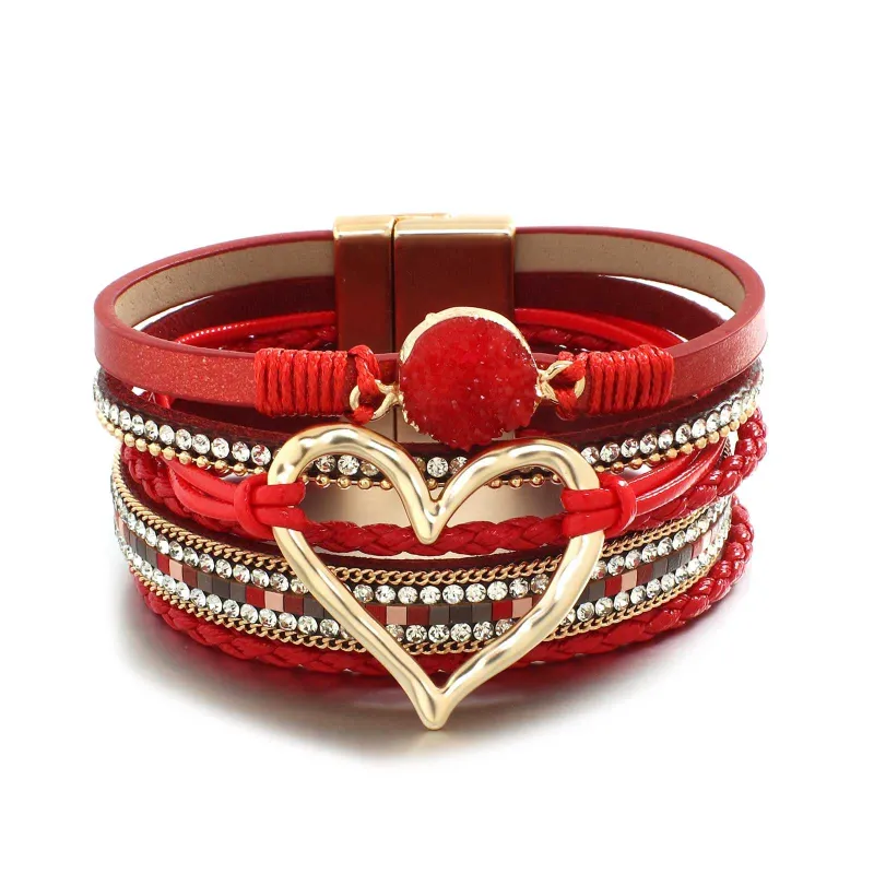 Red Faux Leather Heart Multi-strand Bracelet sold by Zulily