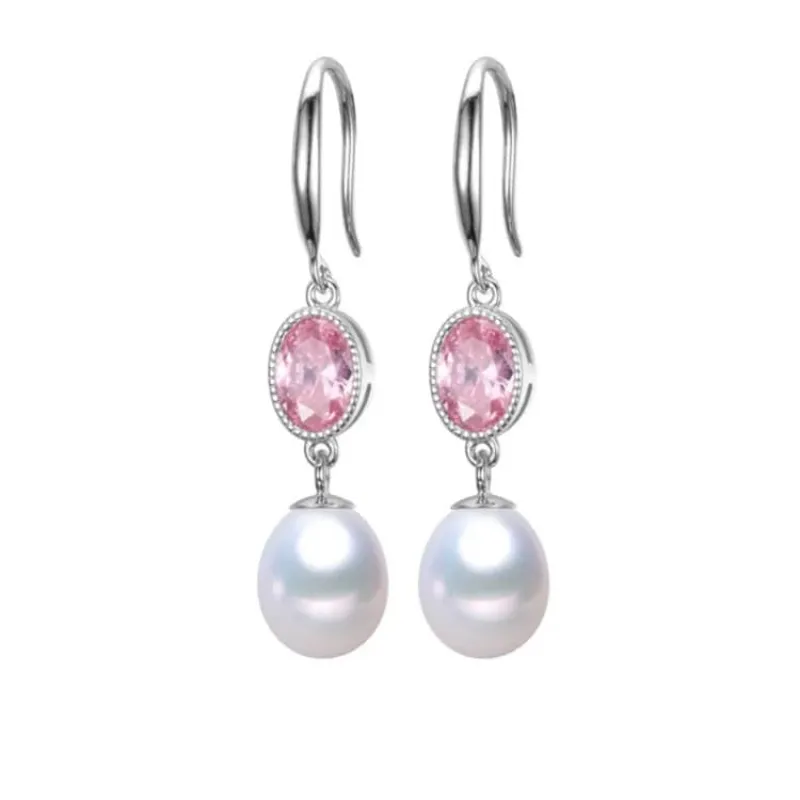 White Freshwater Pearl Drop Earrings With Pink Oval Cubic Zirconia sold by Zulily