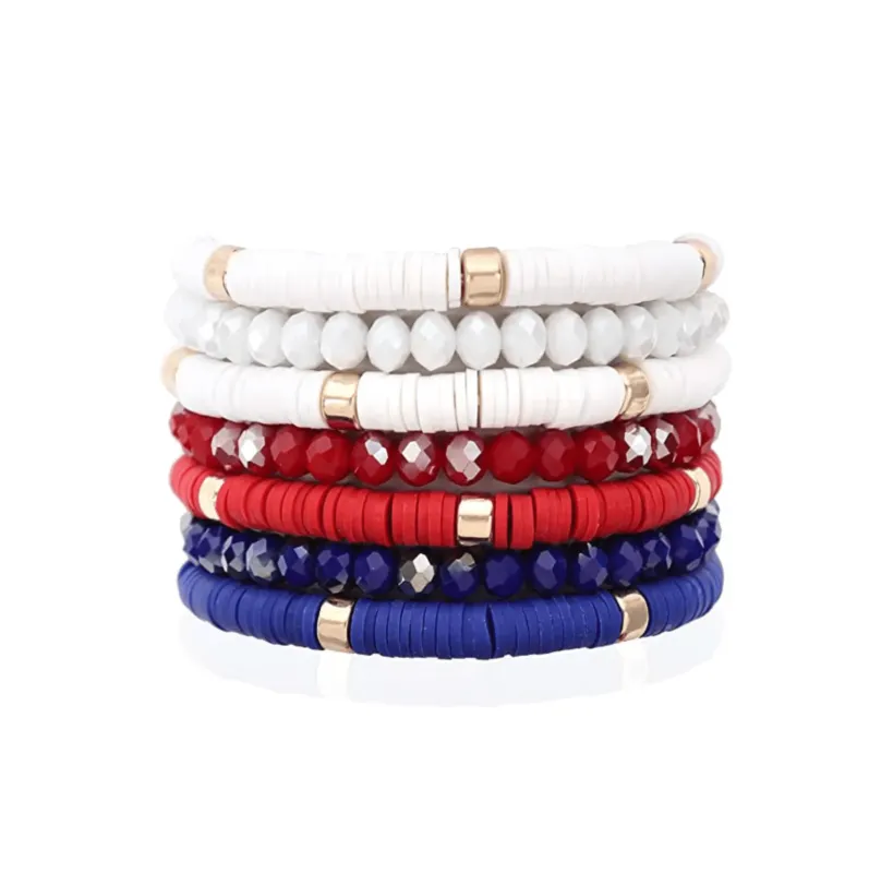 White, Red And Blue Heishi Beaded Bracelet Set sold by Zulily