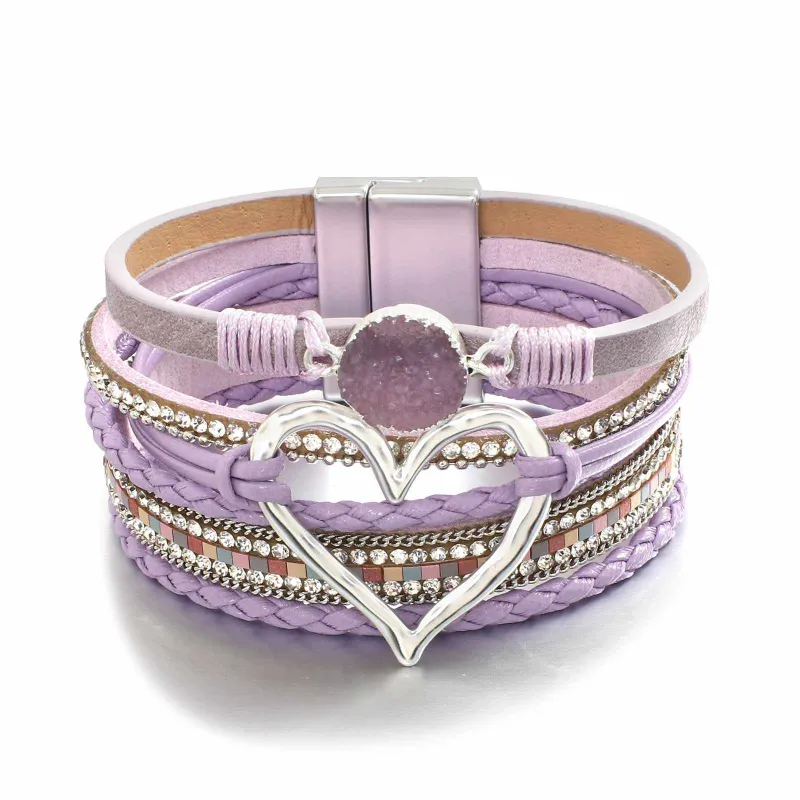 Violet Faux Leather Heart Multi-strand Bracelet sold by Zulily