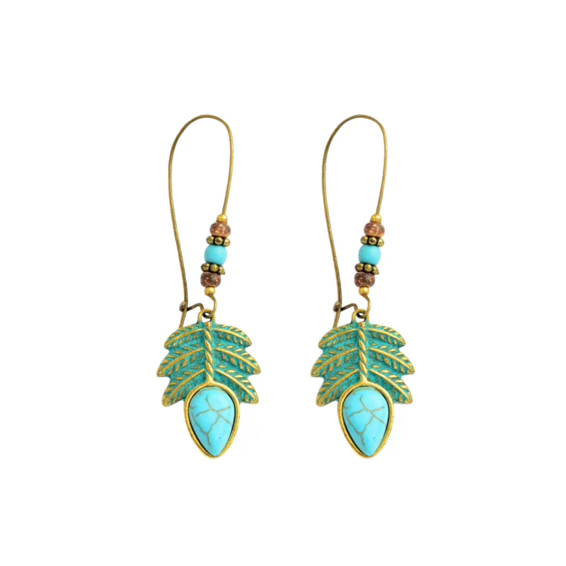 Turquoise Leaf Wood Bead Drop Earrings sold by Zulily
