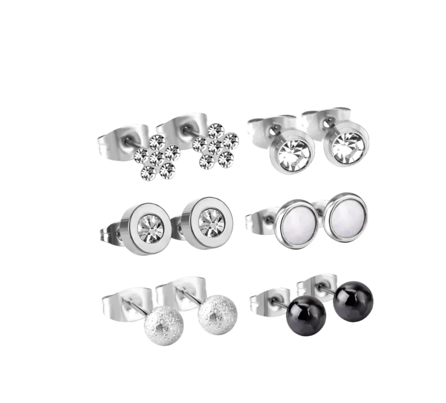 Stainless Steel Flower & Ball Set Of 6 Minimalist Stud Earrings sold by Zulily