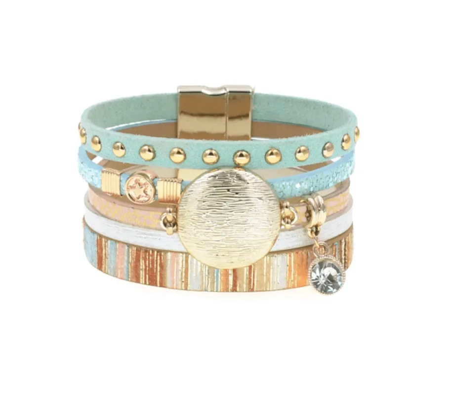 Teal Goldtone Faux Leather Multi-strand Bracelet sold by Zulily