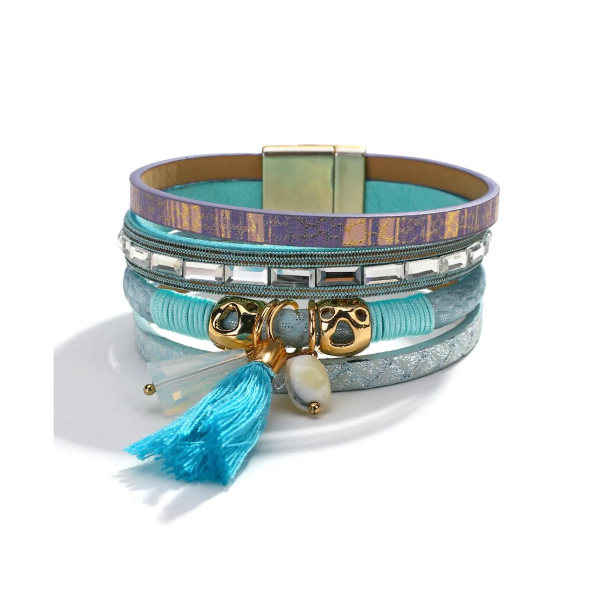 Teal Goldtone Tassel Multi Strand Bracelet sold by Zulily