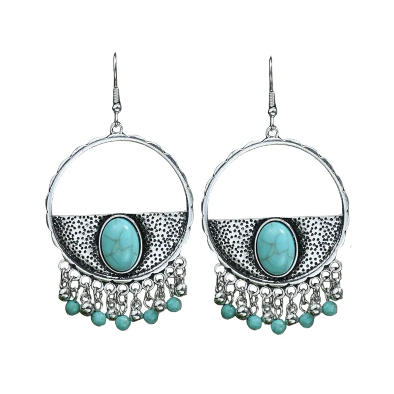 Silvertone Turquoise Resin Chandelier Circular Drop Earrings sold by Zulily