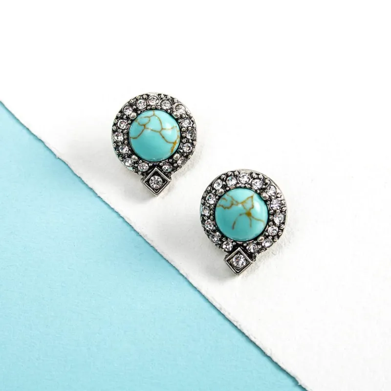 Turquoise Howlite Crystal Pave Circular Stud Earrings sold by Zulily