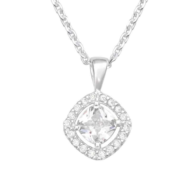 Sterling Silver Halo Solitaire Pendant Necklace sold by Zulily