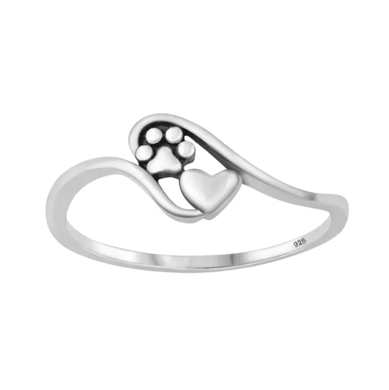 Sterling Silver Heart Paw Print Bypass Ring sold by Zulily