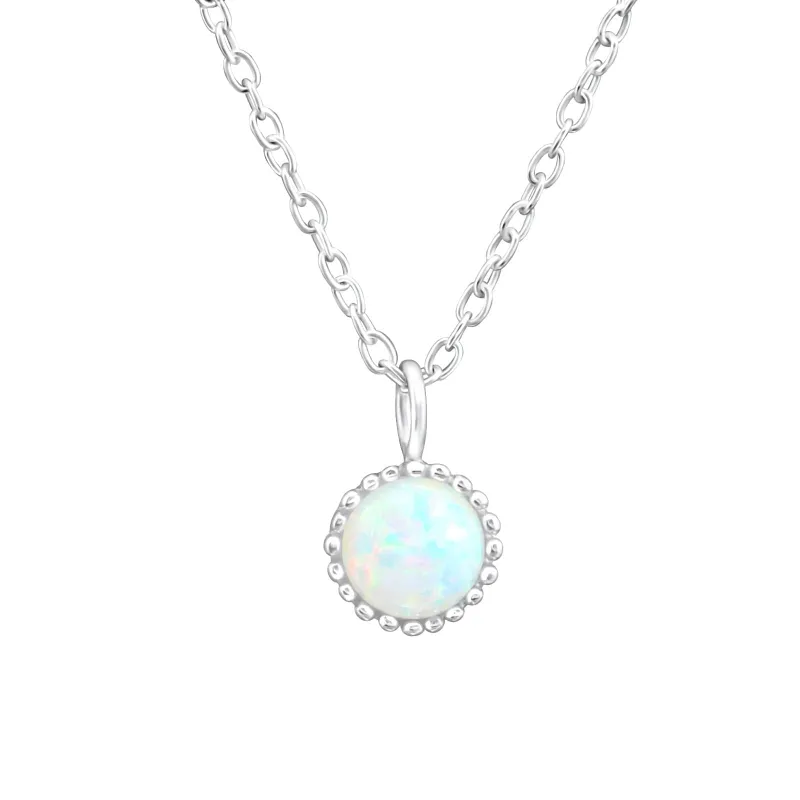 Sterling Silver Dainty White Opal Solitaire Pendant Necklace sold by Zulily