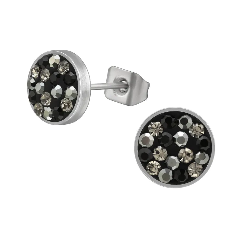 Stainless Steel & Jet Mix Cubic Zirconia Round Cluster Earrings made by Zulily
