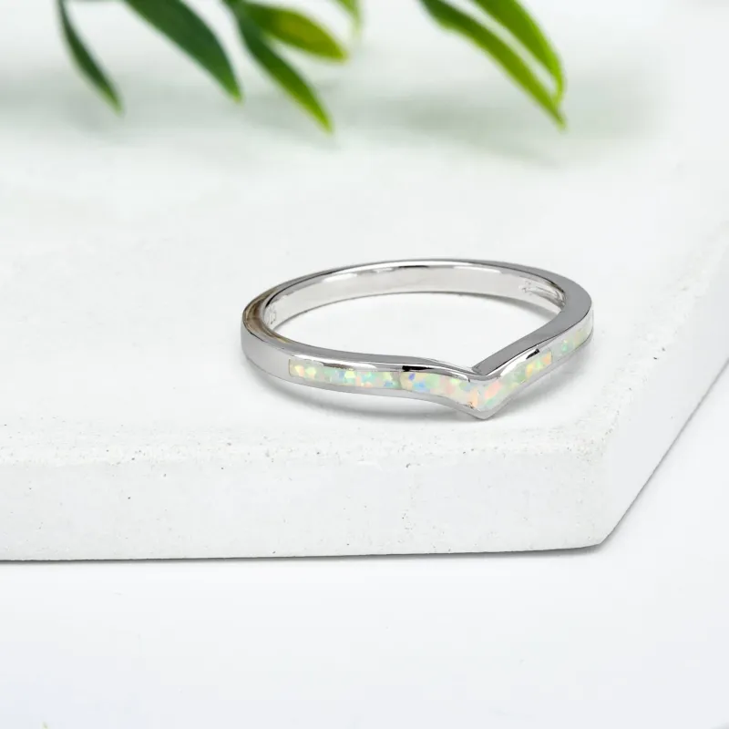 Lab Created White Opal and Sterling Silver Angled Ring sold by Zulily