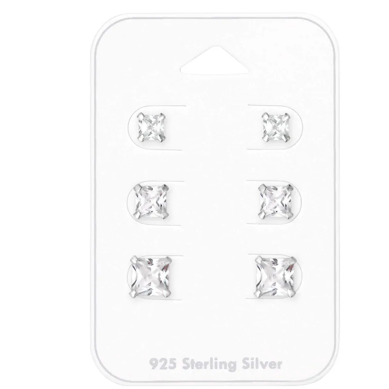 Cubic Zirconia & Sterling Silver Graduated Princess-Cut Stud Earrings Set sold by Zulily