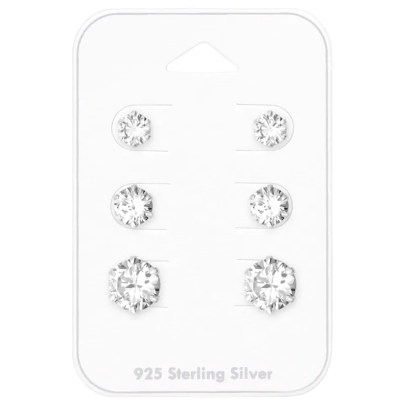 Cubic Zirconia & Sterling Silver Graduated Round-Cut Stud Earring Set sold by Zulily