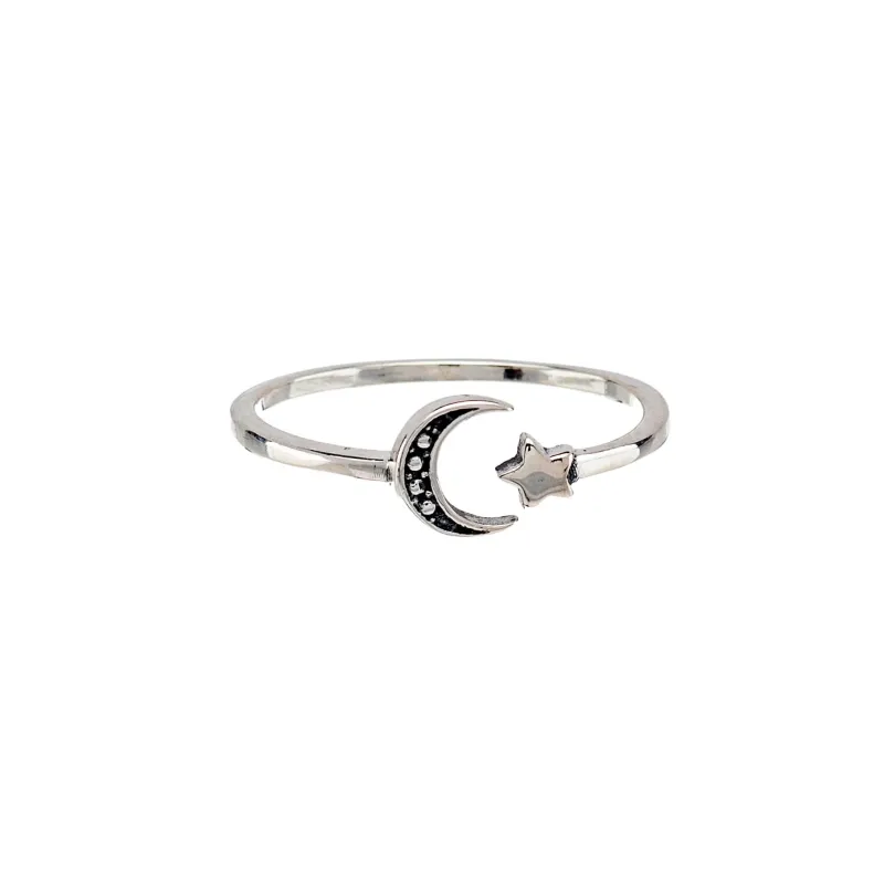 Sterling Silver Oxidized Moon & Star Ring sold by Zulily