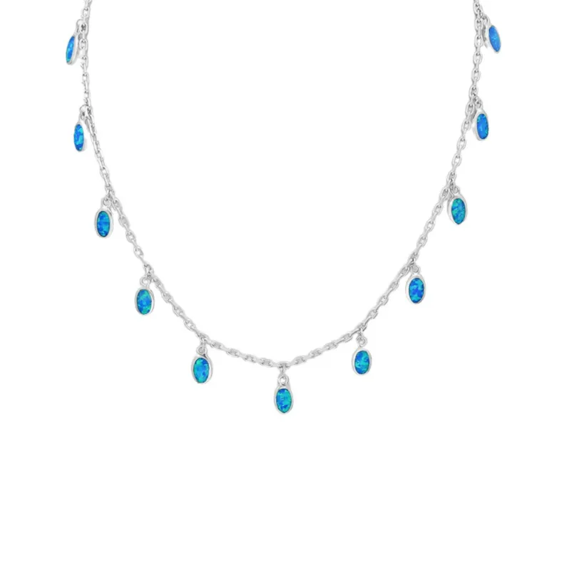 Sterling Silver & Blue Lab Opal Oval Drops Necklace sold by Zulily
