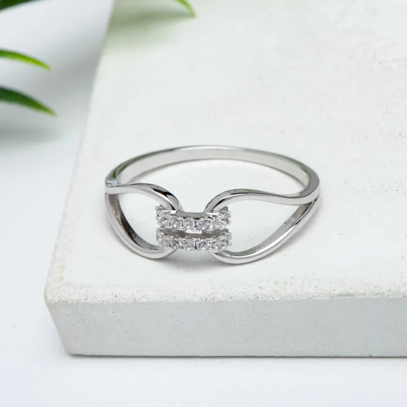 Cubic Zirconia & Sterling Silver Open Teardrop Linked Ring sold by Zulily