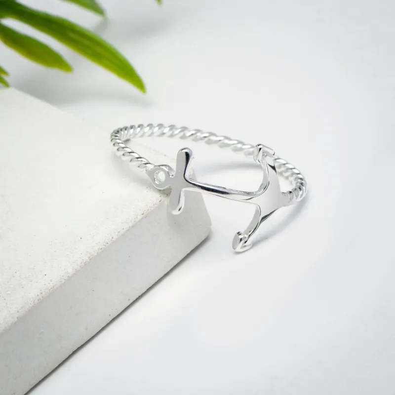 Sterling Silver Anchor Bezel-Set Ring sold by Zulily