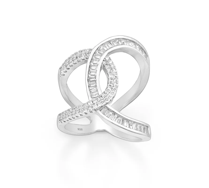 Cubic Zirconia & Sterling Silver Channel-Set Interlocked Ring sold by Zulily