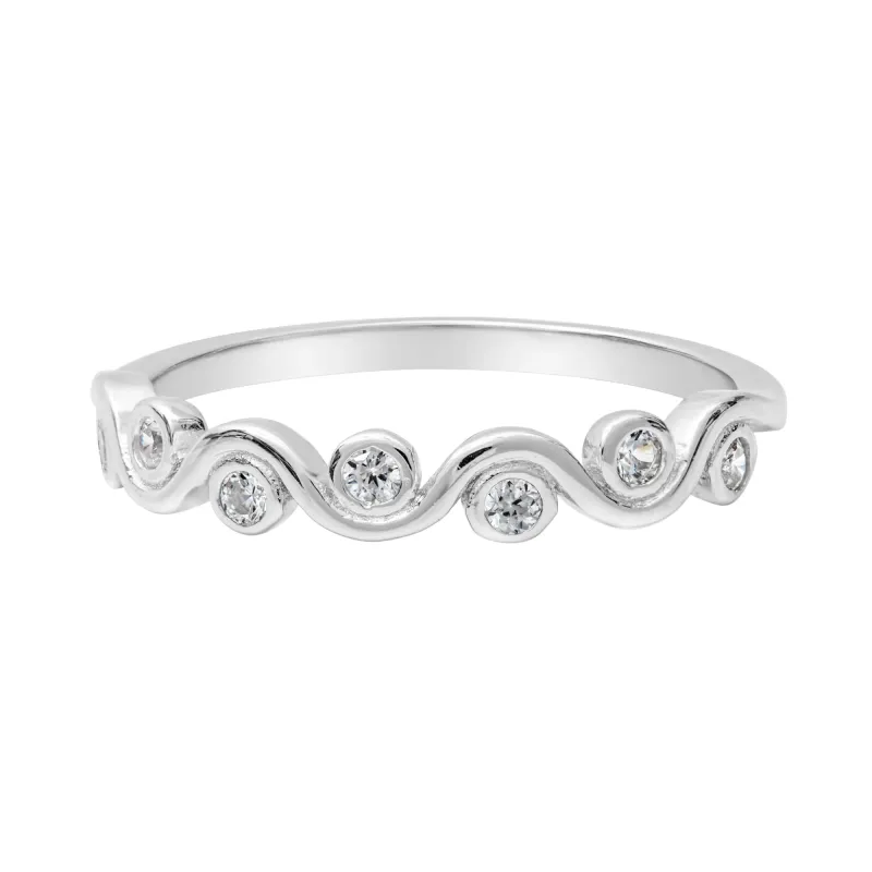 Sterling Silver & Cubic Zirconia Wave Band Ring sold by Zulily