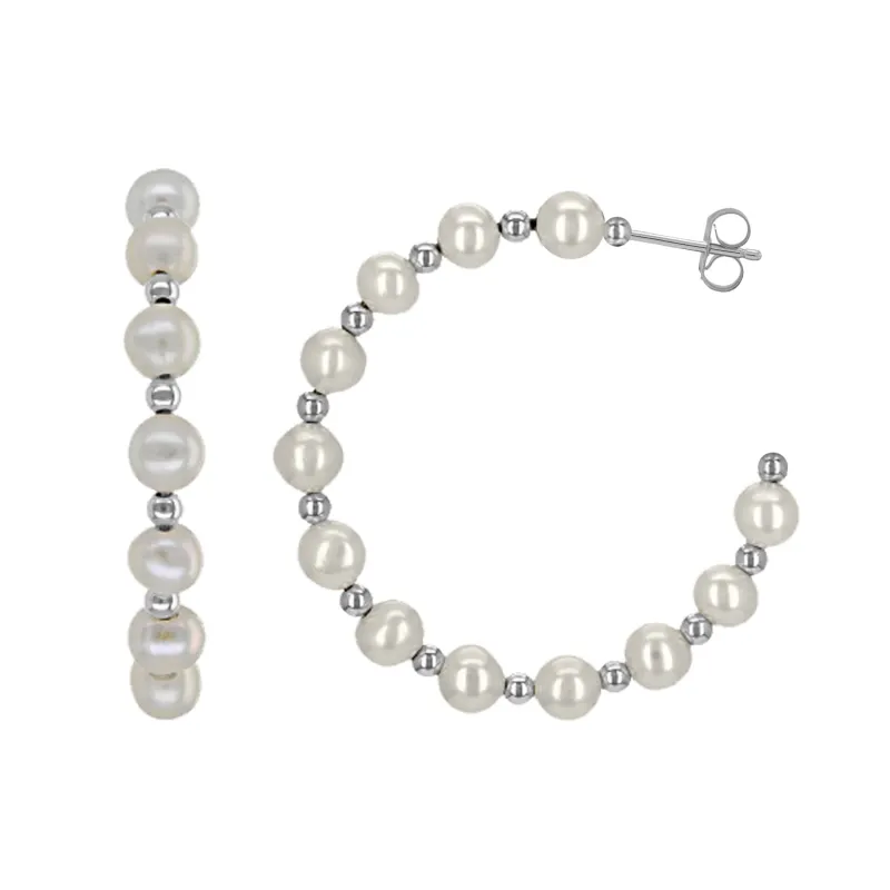 Sterling Silver Freshwater Pearl Half Hoop Earrings sold by Zulily