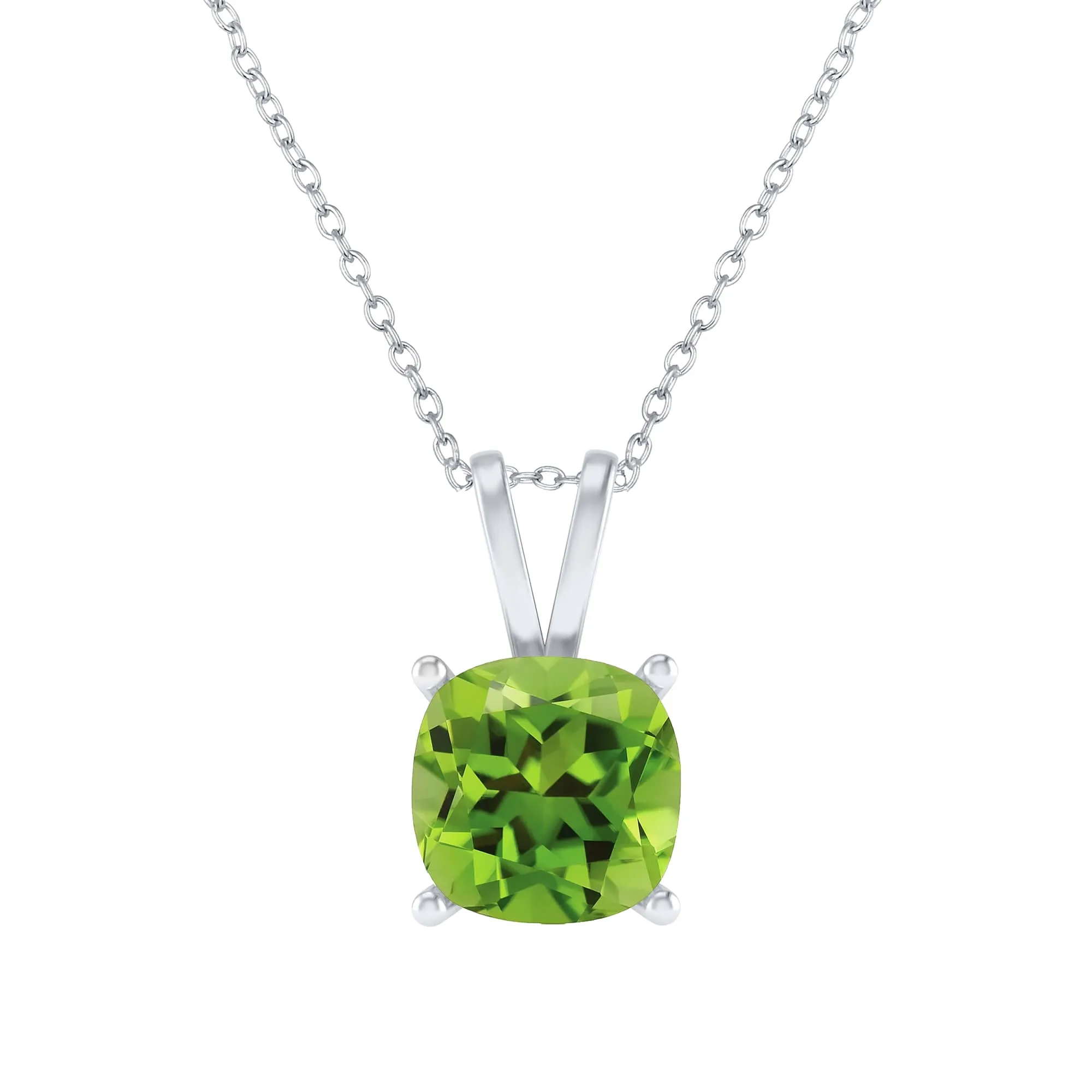 Sterling Silver Cushion Cut 2.50CT Natural Peridot Solitaire Pendant with 18"Cable Chain sold by Zulily