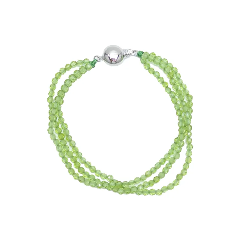 Natural Peridot Three Row Bead Bracelet 7.25" sold by Zulily