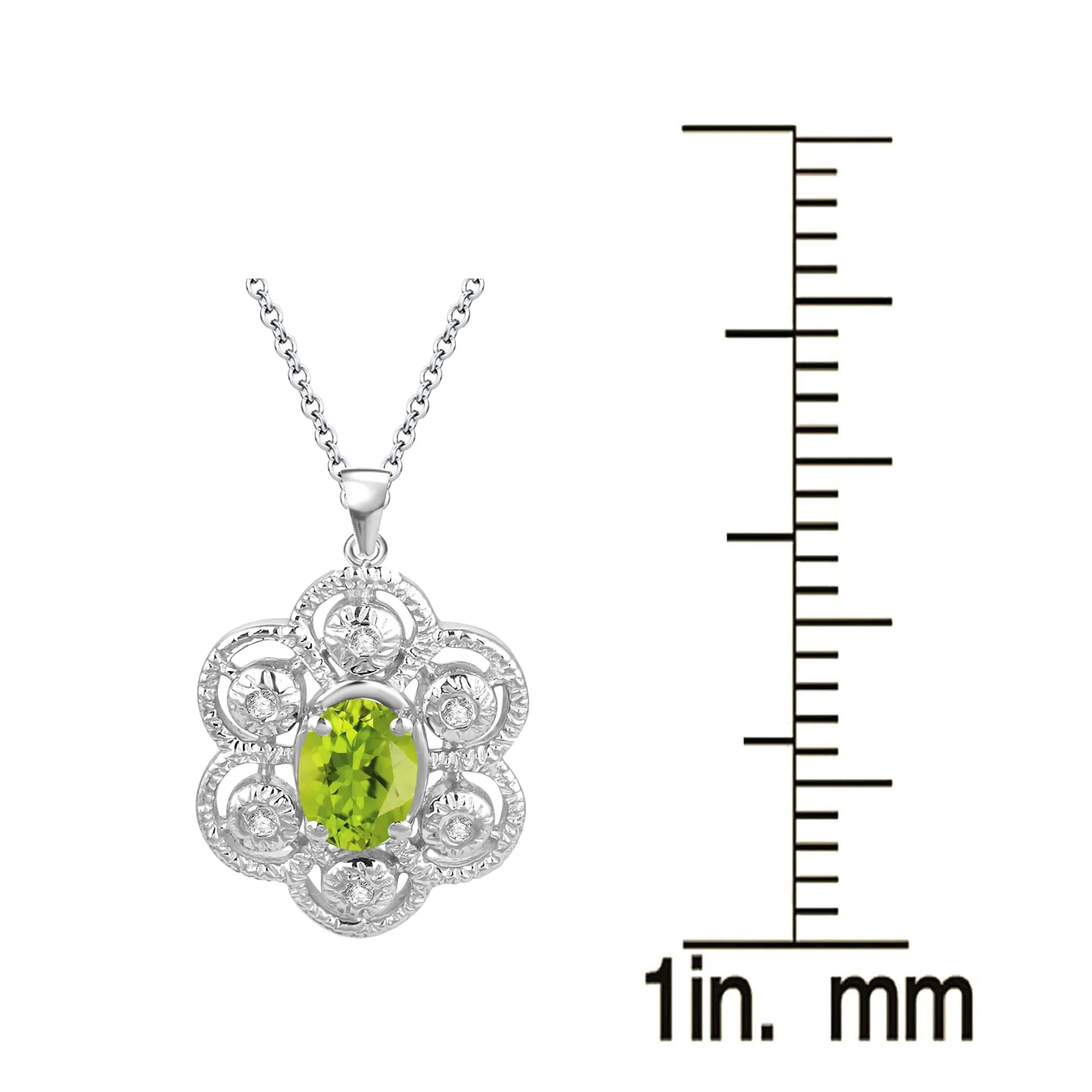 Sterling Silver Natural Peridot and White Topaz Floral Pendant with 18" Cable Chain sold by Zulily product image thumbnail 2
