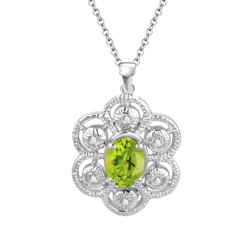 Sterling Silver Natural Peridot and White Topaz Floral Pendant with 18" Cable Chain sold by Zulily