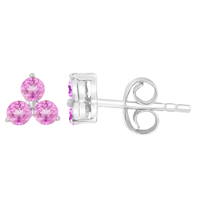 Sterling Silver Natural Pink Sapphire Three Stone Stud Earrings sold by Zulily
