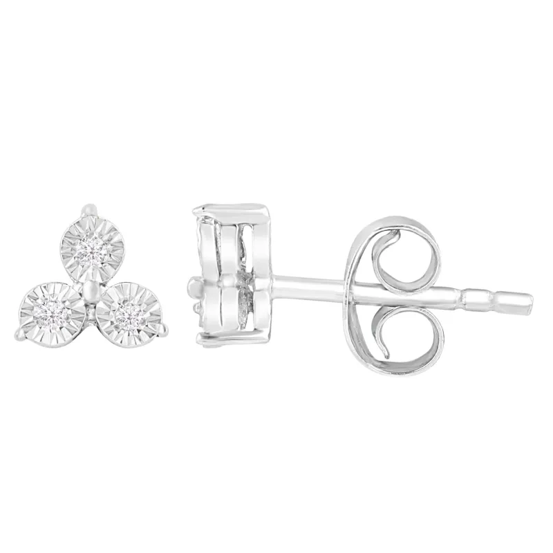 Sterling Silver Natural White Diamond Three Stone Stud Earrings sold by Zulily
