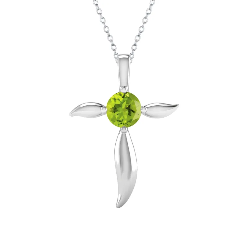 Sterling Silver Round Shape Natural Peridot Cross Pendant with 18" Cable Chain sold by Zulily
