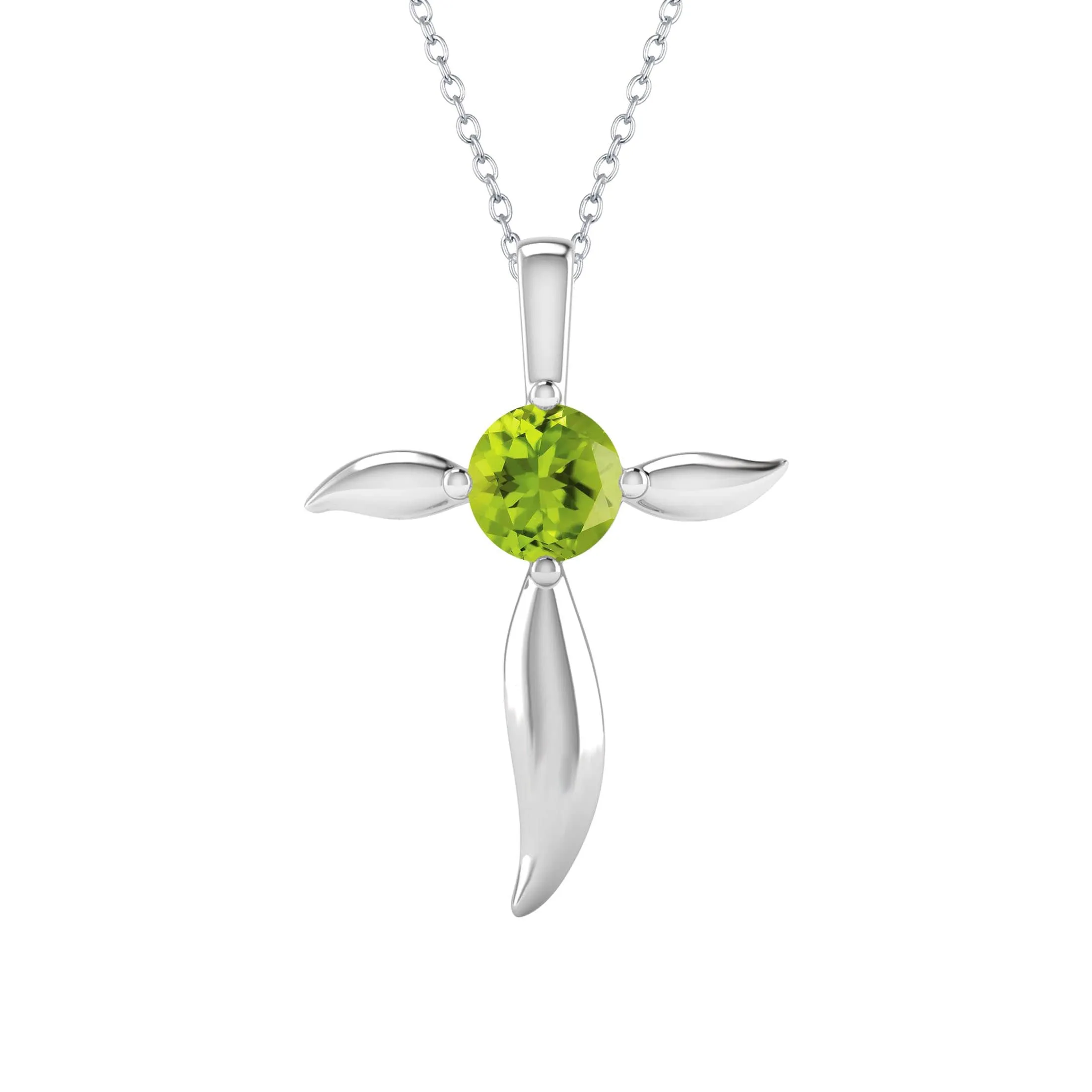 Sterling Silver Round Shape Natural Peridot Cross Pendant with 18" Cable Chain sold by Zulily