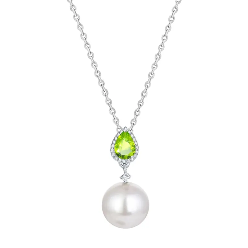 Sterling Silver Shell Pearl, Natural Peridot and White Topaz Drop Pendant with 18" Cable Chain sold by Zulily