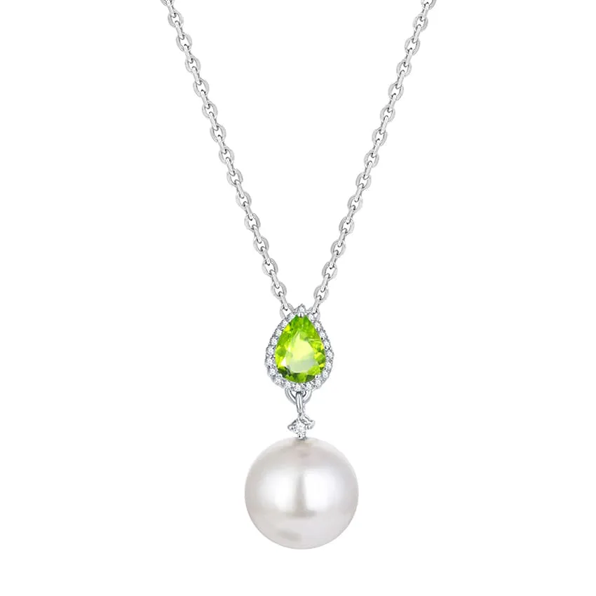 Sterling Silver Shell Pearl, Natural Peridot and White Topaz Drop Pendant with 18" Cable Chain sold by Zulily