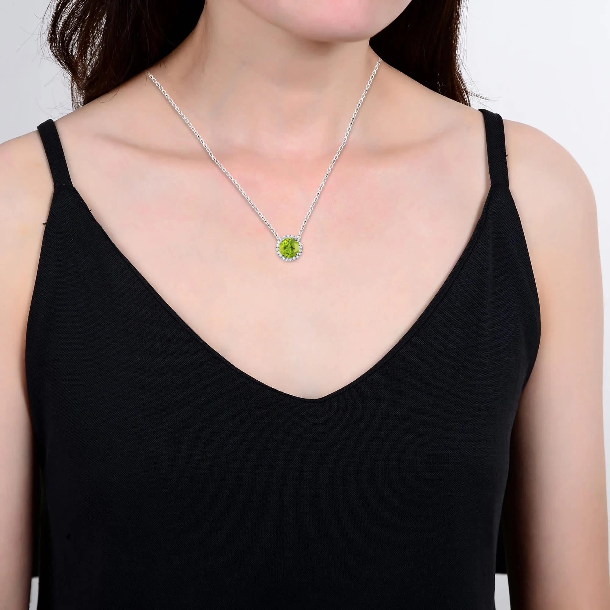 Sterling Silver 2.50CT Natural Peridot and White Topaz Halo Necklace sold by Zulily product image thumbnail 3